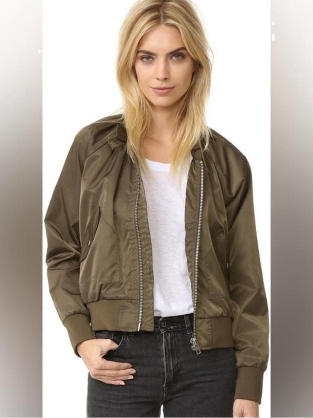 Free People Olive Green Bomber Jacket